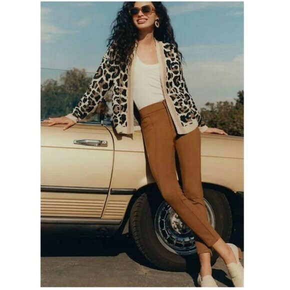 Anthropologie Essential Slim Knit Trousers-Brown Size 6 NWOT - Picture 2 of 7